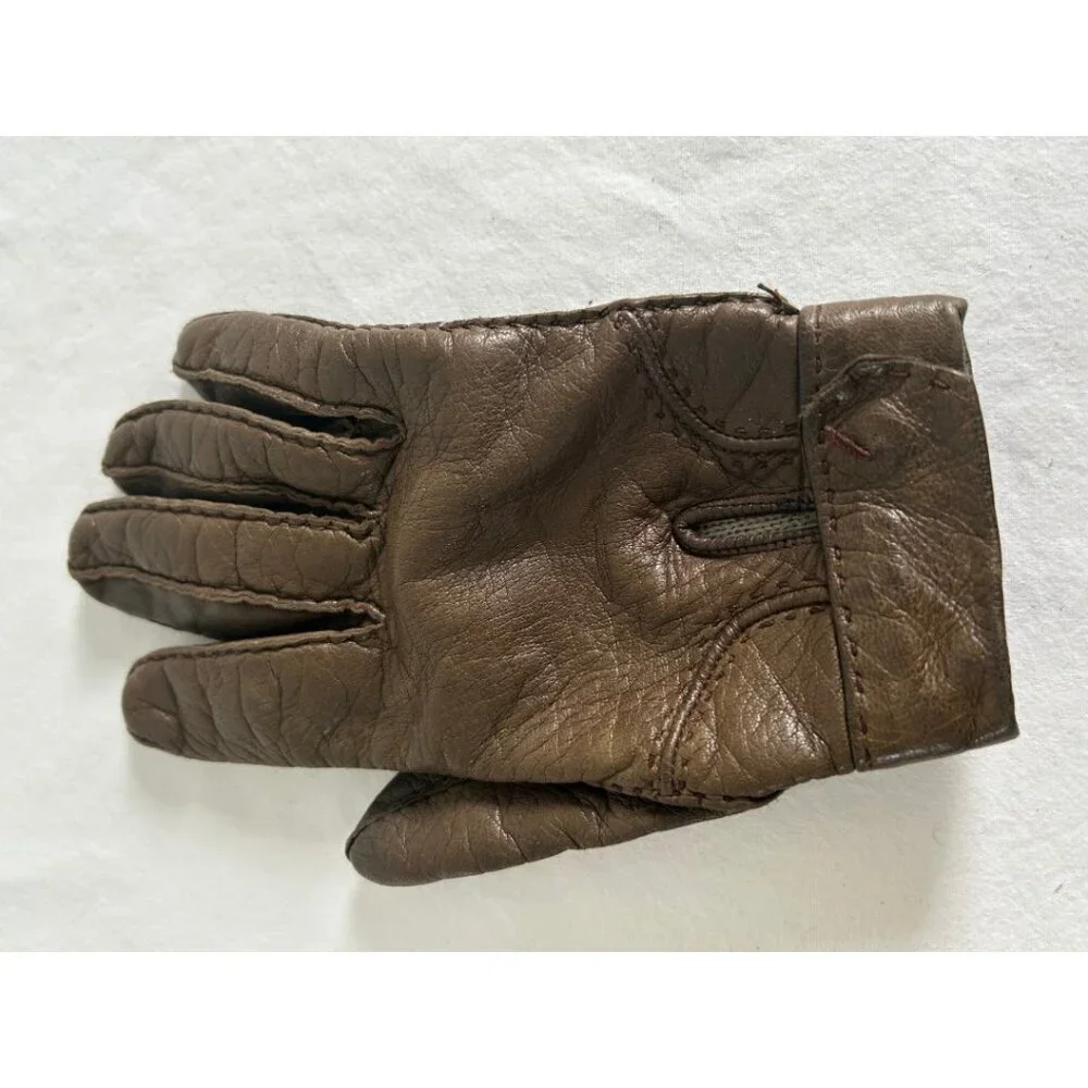Vintage Saks Fifth Avenue Brown Leather Wool Lined Button Gloves Size 6.5